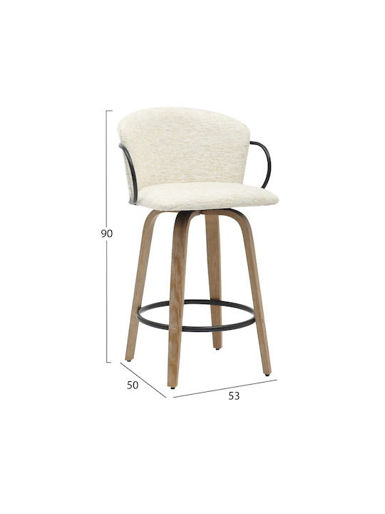 Stool Bar with Backrest Upholstered with Fabric Nebor Black, Ecru 2pcs