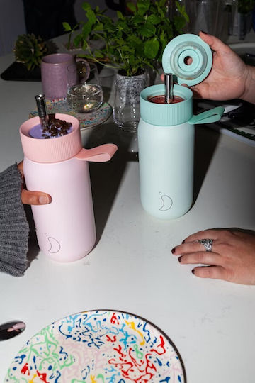 Chilly's Series 2 Switch Glass Thermos Bottle Stainless Steel BPA Free 750ml Blush Pink With Straw
