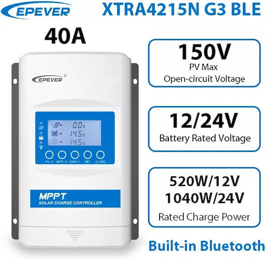 Controler de încărcare solară Epever 40A curent maxim 150V tensiune circuit deschis Xtra4215N G3 BLE 40