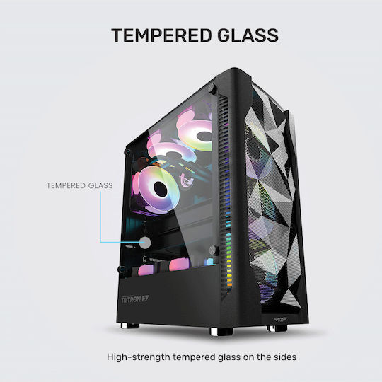 Armaggeddon Tritron 3 Gaming Midi Tower Κουτί Υπολογιστή με Πλαϊνό Παράθυρο και RGB Φωτισμό Μαύρο