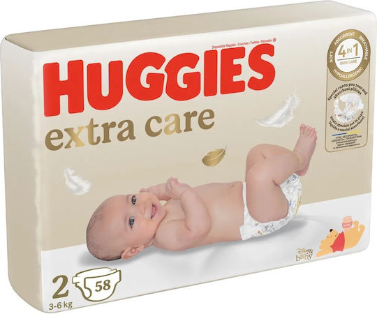 Huggies Πάνες με Αυτοκόλλητο Extra Care No. 2 για 3-6kg 58τμχ