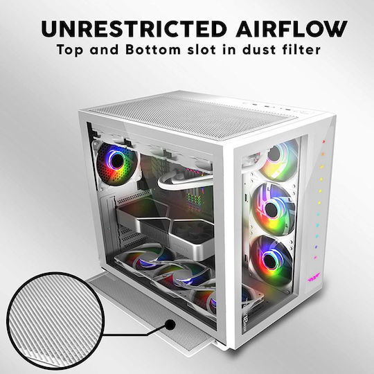 Armaggeddon TESSARAXX Core 12 Air Gaming Midi Tower Κουτί Υπολογιστή με Πλαϊνό Παράθυρο και RGB Φωτισμό Λευκό