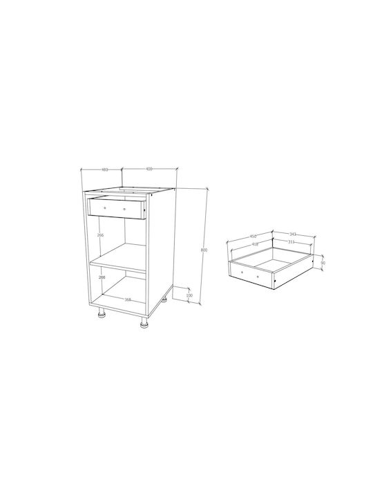 Corp Επιδαπέδιο Ντουλάπι με Πάγκο Εργασίας Glossy Grey/white 40x50x80εκ.