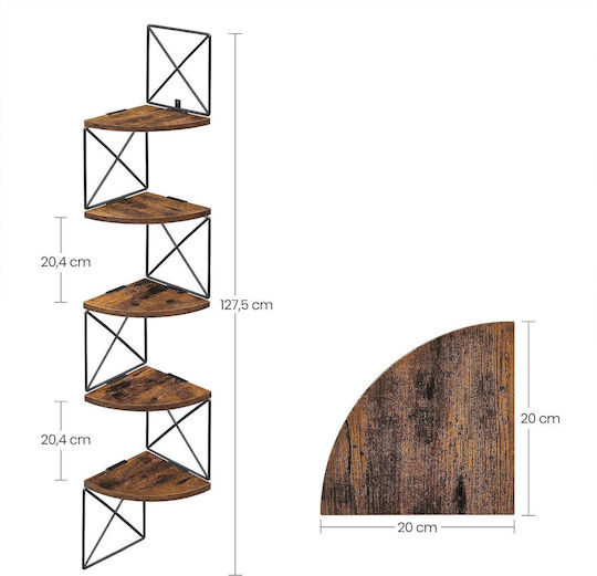 Raft Colțar Rustic Maro și Negru 20x20x128cm
