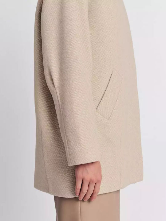 Wool Women's Beige Peacoat with Buttons