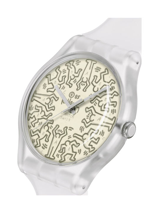 Swatch Keith Haring From The Archive Γυναικείο Ρολόι 41mm Μπαταρίας με Λευκό Καουτσούκ Λουράκι