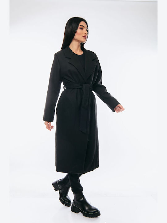 Damen black Mantel mit Gürtel