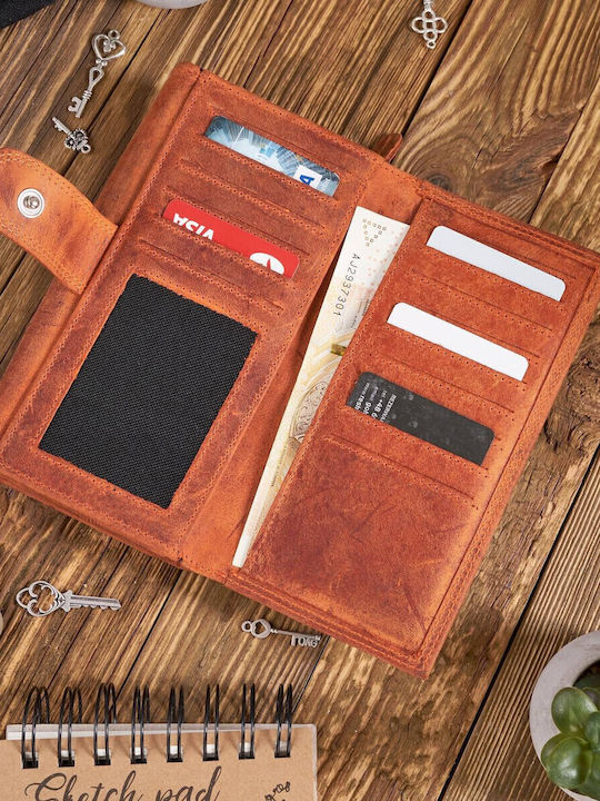 Leather Women's Wallet Classic Keychain Orange