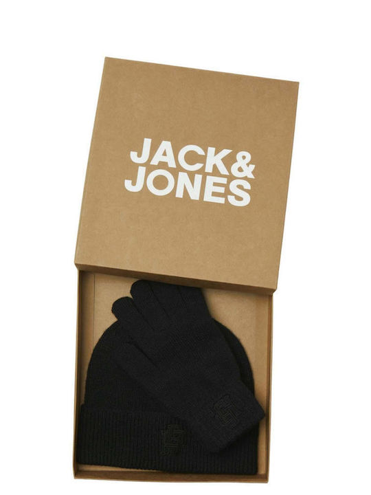 Jack & Jones Ανδρικό Σετ με Σκούφο Πλεκτό σε Μαύρο χρώμα