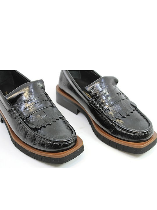Δερμάτινα Γυναικεία Μοκασίνια σε Μαύρο Χρώμα