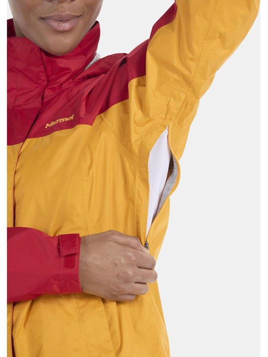 Precip Eco Women's Short Lifestyle Jacket Waterproof for Winter with Hood Golden Sun, Team Red