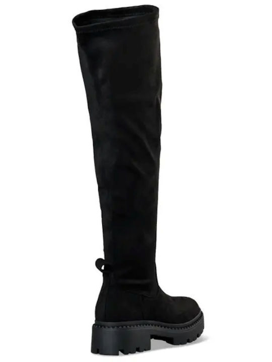 Synthetic Leather Medium Heel Women's Boots Black