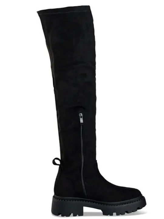 Synthetic Leather Medium Heel Women's Boots Black