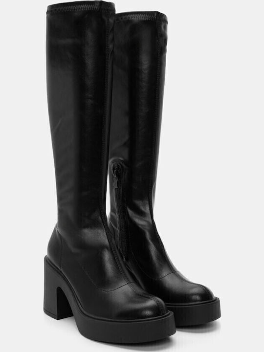 Synthetic Leather High Heel Women's Boots with Zipper Black