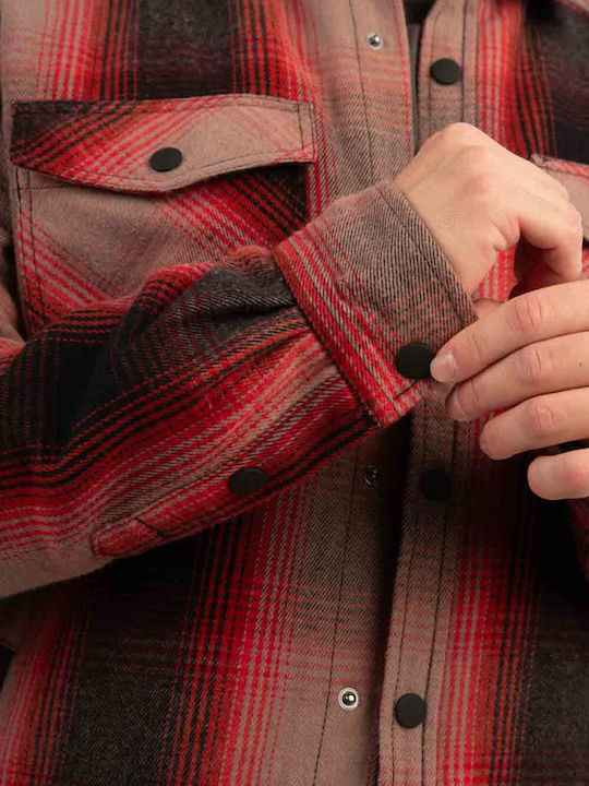 Langärmeliges Flanell Overshirt in Normale Passform Geprüft Rot Greige