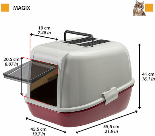 Moderna Magix Cat Toilet Closed with Filter Red L45.5 x W55.5 x H39cm