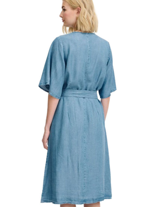 Καλοκαιρινό Midi Σεμιζιέ Φόρεμα Τζιν Light Blue