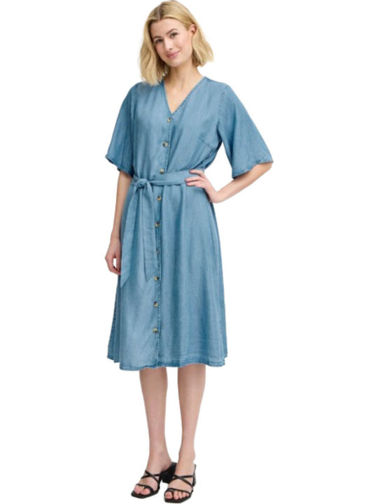 Καλοκαιρινό Midi Σεμιζιέ Φόρεμα Τζιν Light Blue