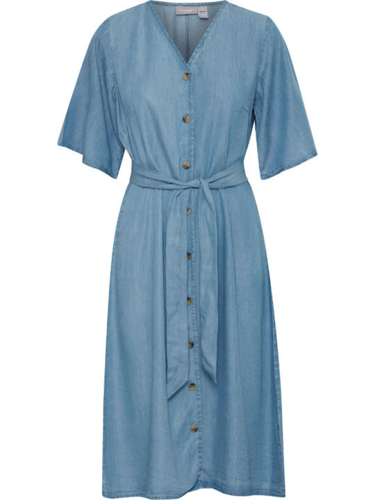 Καλοκαιρινό Midi Σεμιζιέ Φόρεμα Τζιν Light Blue