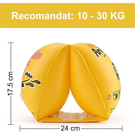 Aripioare de Înot Gonflabile Copii Compartiment Dublu de Aer 10-30 Kg Dinozaur Roz Bebelogic