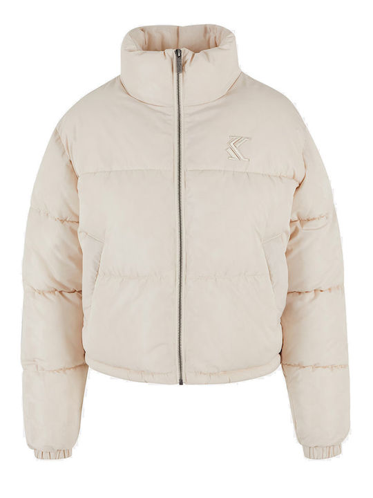 Κοντό Γυναικείο Puffer Μπουφάν για Χειμώνα Beige