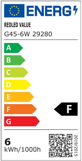 Redled Value Λάμπα LED 6W για Ντουί E27 και Σχήμα G45 Θερμό Λευκό