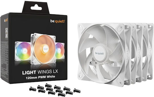 Be Quiet Light Wings LX Case Fan 120mm (1600rpm / 51.5cfm) With ARGB Lighting And 3-Pin / 4-Pin PWM Connection 3pcs White