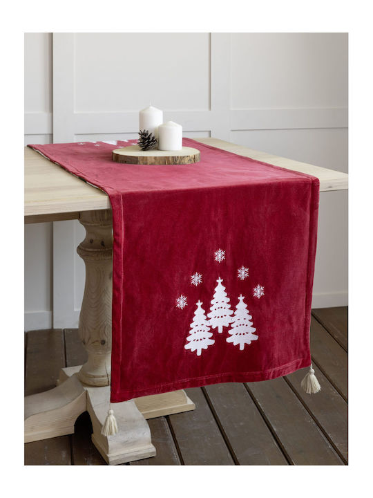 Nima Christmas Tablecloth Runner Fabric Red L40xW160cm.