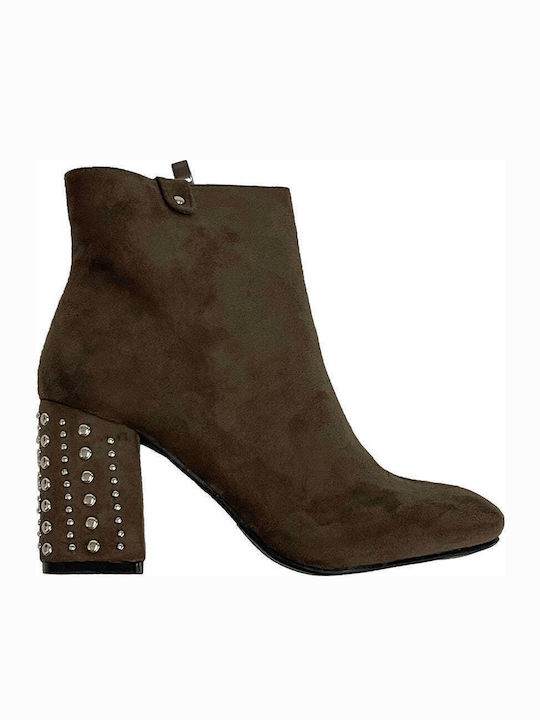 Suede Women's Ankle Boots with High Heel Brown
