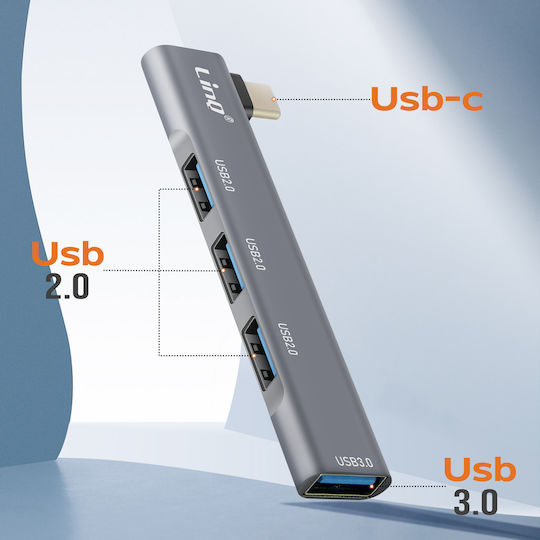 Linq USB-C Hub Adapter MacBook 4x USB 3.0 5Gbps OTG Silver