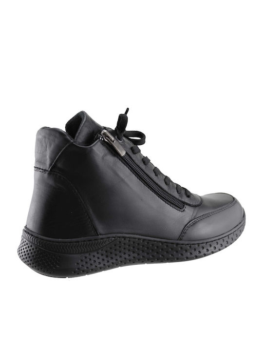 Leather Women's Ankle Boots Platform Black