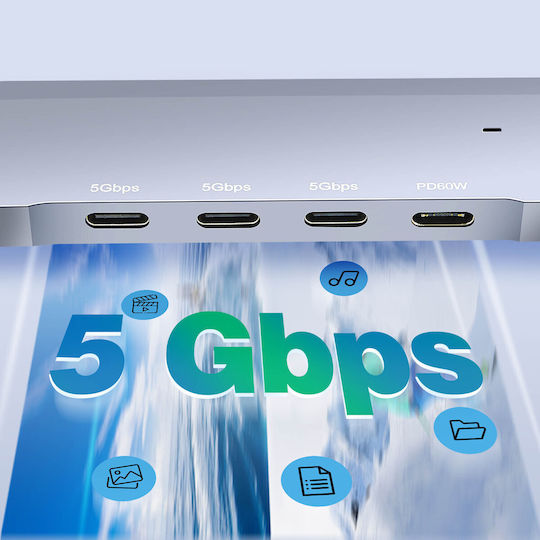 Hub Linq Usb-c Otg la 3x Usb C 5gbps + Usb 3.0 + Alimentare Usb C 60w Negru