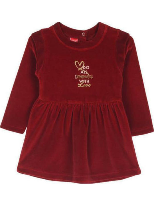 Love Rochie pentru Copii Mânecă lungă Catifea Pink