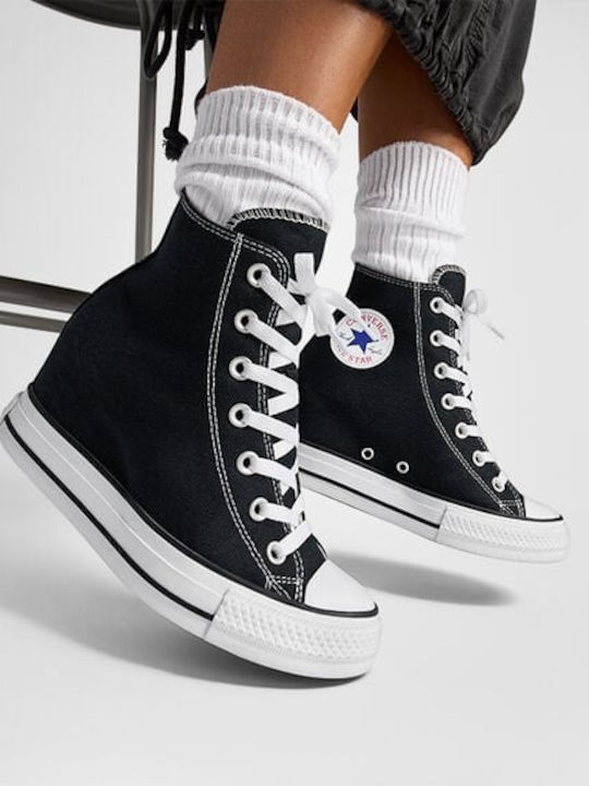 Wedge Platform Γυναικεία Μποτάκια Μαύρα