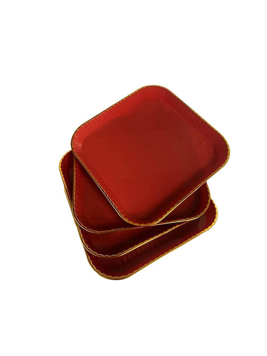 Set 4 Plăci și boluri de servire Puf Gentle Formă Pătrat Bucăți 15 Cm Roșii