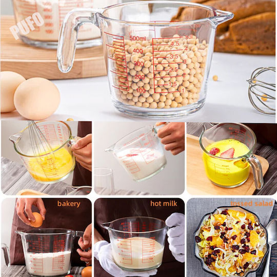 Transparent Glass Measuring Cup Handle 500 Ml Graduated