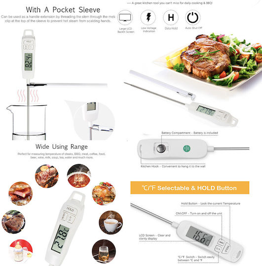 Digital Thermometer Probe Kitchen Liquids Food Dairy Pastries Wax Etc -50°c To +300°c Pufo