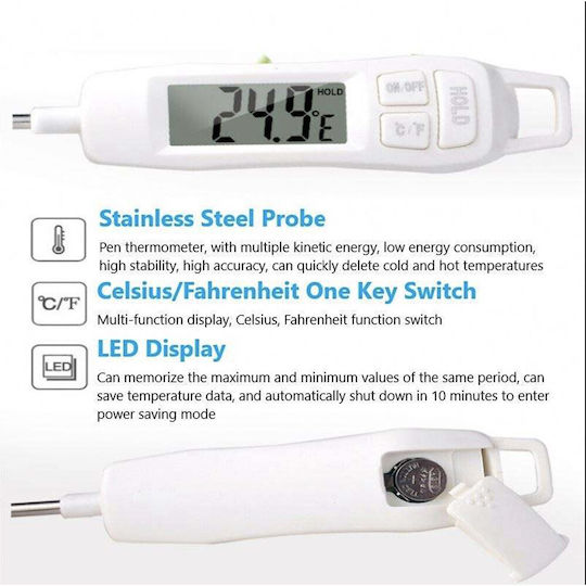 Digital Lebensmittelthermometer mit Sonde für Küche Flüssigkeiten Lebensmittel Gebäck Wachs usw -50°C bis +300°C Pufo
