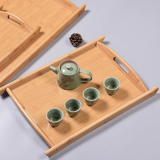 Bamboo Wooden Serving Tray with Handles 44 Cm Brown