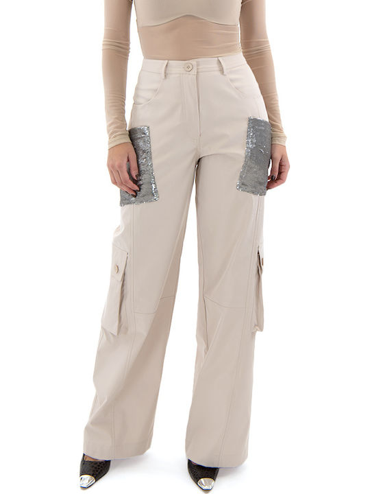Zoya Femei Talie înaltă Material textil Pantaloni largi Ecru (vanilla)