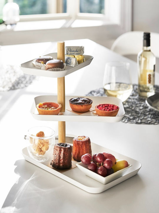 Yamazaki Glass Dessert Tower Stand with 3 Tiers White 16x25x25.5cm