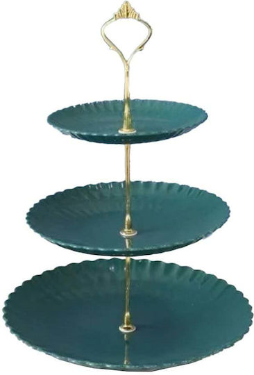 Pufo Candy 3-tiered Fruit Stand Cakes Pastries Fruits Appetizers Metal Handle Green