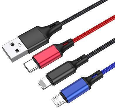 Kakusiga Braided Cablu USB la Lightning / Type-C / micro USB cu mai multe porturi 3A Negru 1.2m