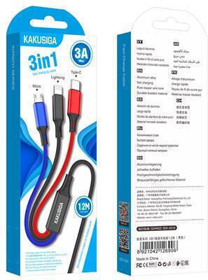 Kakusiga Braided Cablu USB la Lightning / Type-C / micro USB cu mai multe porturi 3A Negru 1.2m