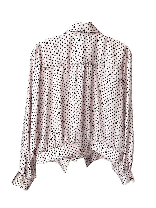 Lui E Lei Women's Satin Polka Dot Long Sleeve Shirt Gold