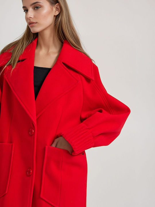 Funky Buddha Women's Coat with Buttons Red