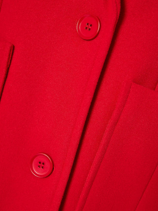 Women's Crimson Red Coat with Buttons