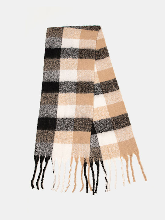 Flauschiger Karoschal Schwarz Beige Schwarz