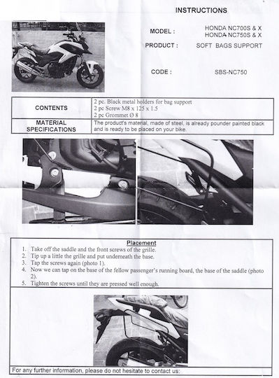 Βάσεις-κάγκελα Σαμάρια Honda Nc750 X S 2014-2020