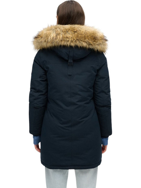 Women's Short Parka Jacket for Winter Blue